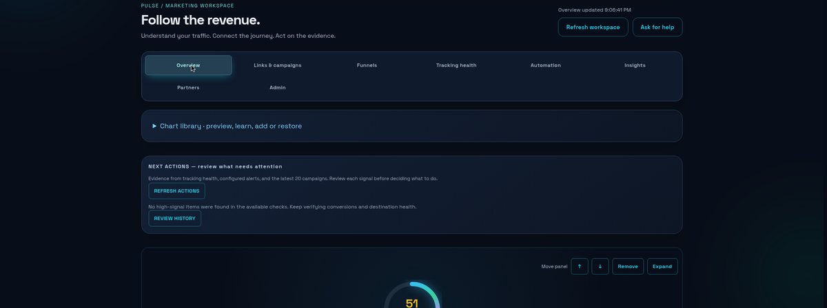 Pulse Tracker dashboard — follow the revenue